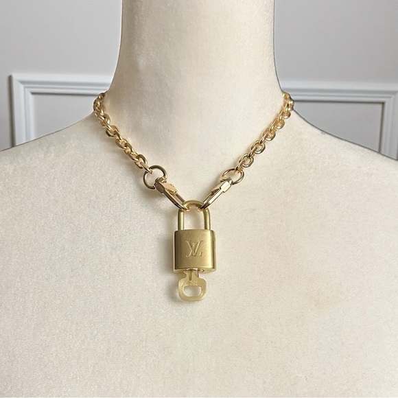 Authentic Louis Vuitton #300 Lock & Key Set on a 18K Gold Plated Chain Necklace